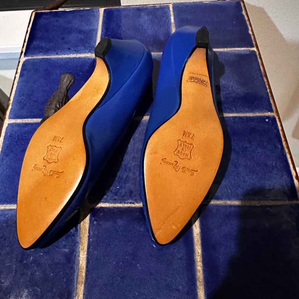 Sesto Meucci Shoes Blue Low Pumps Italy Vtg 80s NOS Gorgeous! 1" Heels SZ 7.5 B - Picture 5 of 10